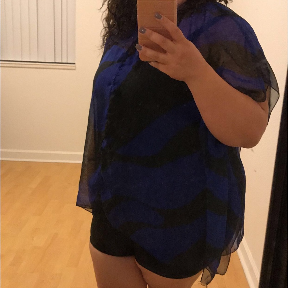 Sheer blue & black design top