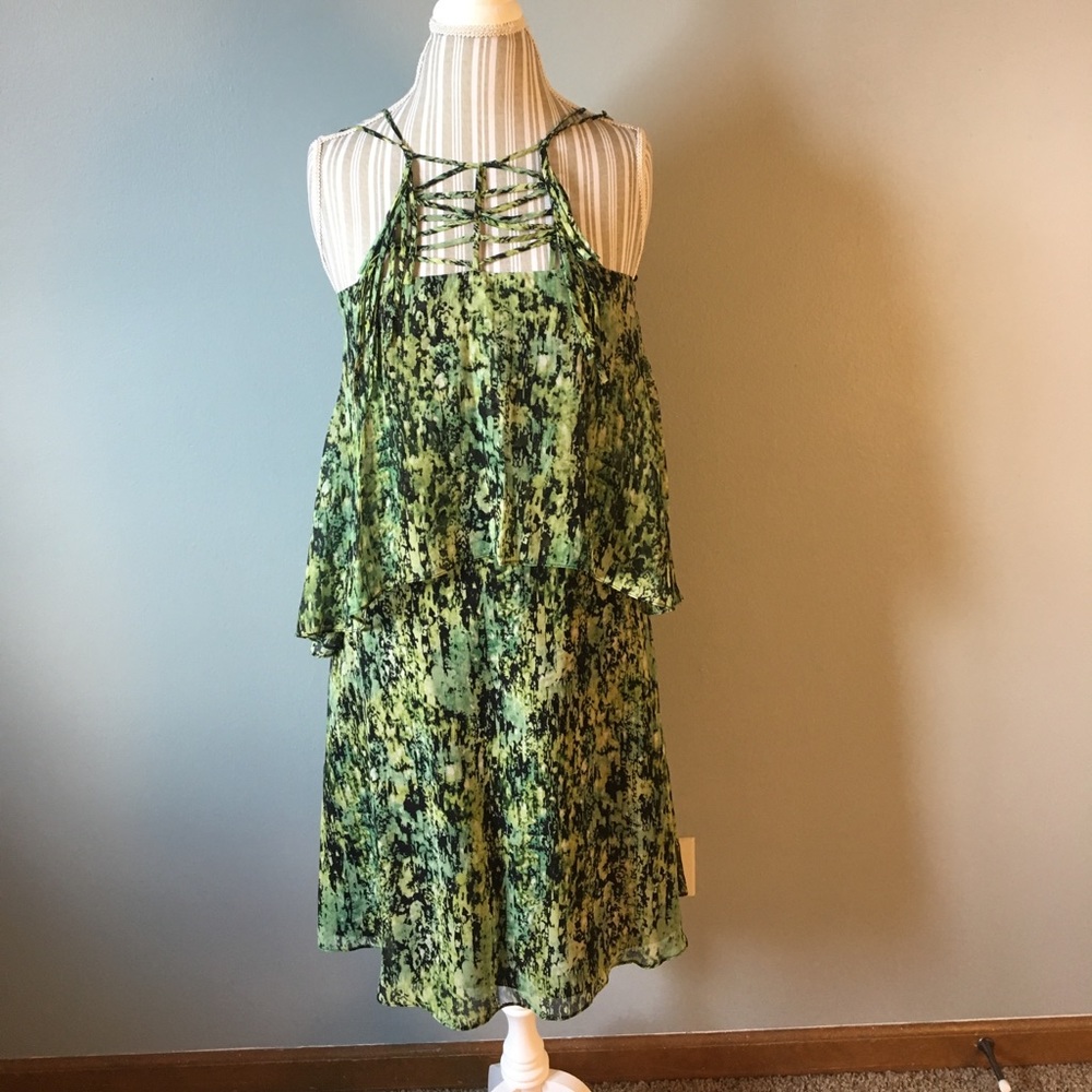 BCBG MAXAZRIA sexy green/black sheer layered dress