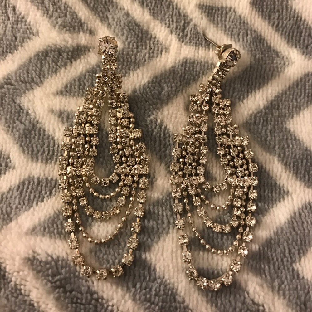 Silver and rhinestone dangling earrings