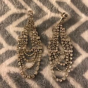 Silver and rhinestone dangling earrings