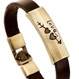 Double Heart  Bangle Leather Arrow Love Bracelet