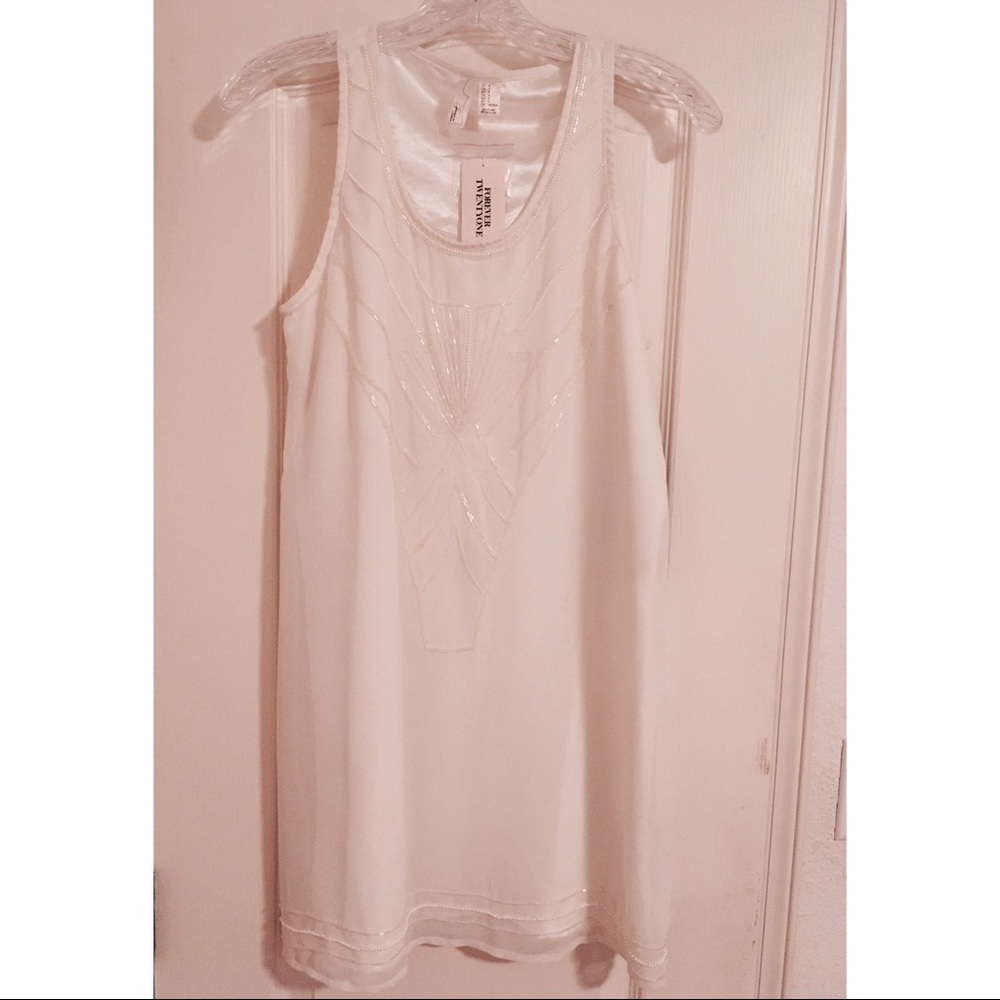 White Sleeveless Mini Dress w/ Beading Detail