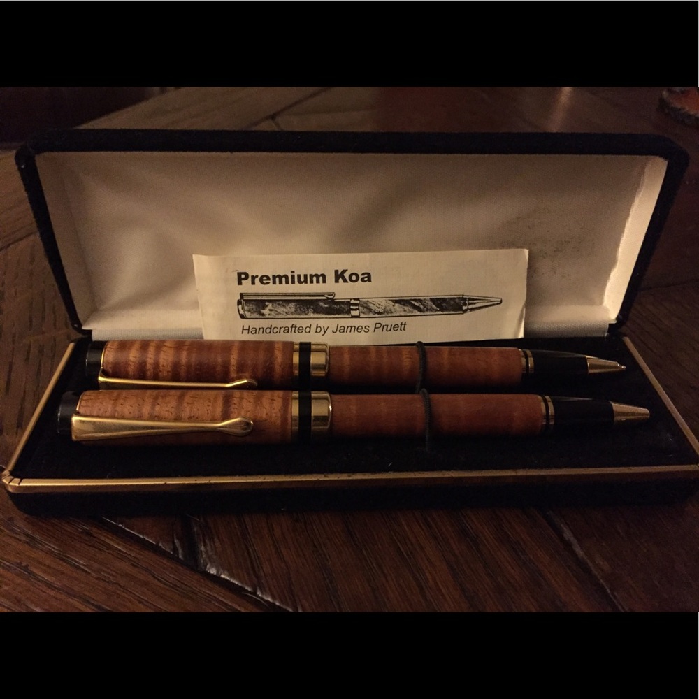 Rare James Pruett Koa wood pen and pencil set