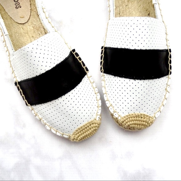 Black and White Perforated Leather Espadrilles - Picture 2 of 6