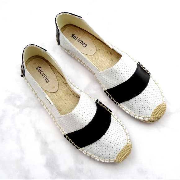 Black and White Perforated Leather Espadrilles - Picture 3 of 6