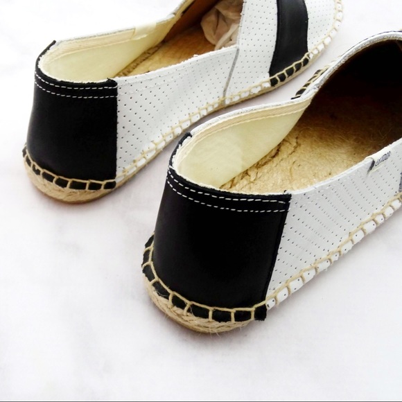 Black and White Perforated Leather Espadrilles - Picture 4 of 6