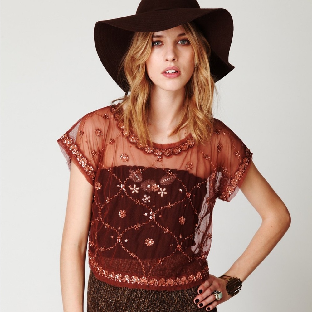 Free People Crafty Embroidered Crop Top