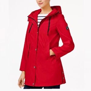 Nautical Hooded A-LINE Long sleeve Rain Jacket RED