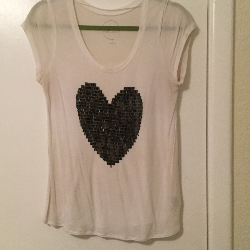 White metallic heart shirt