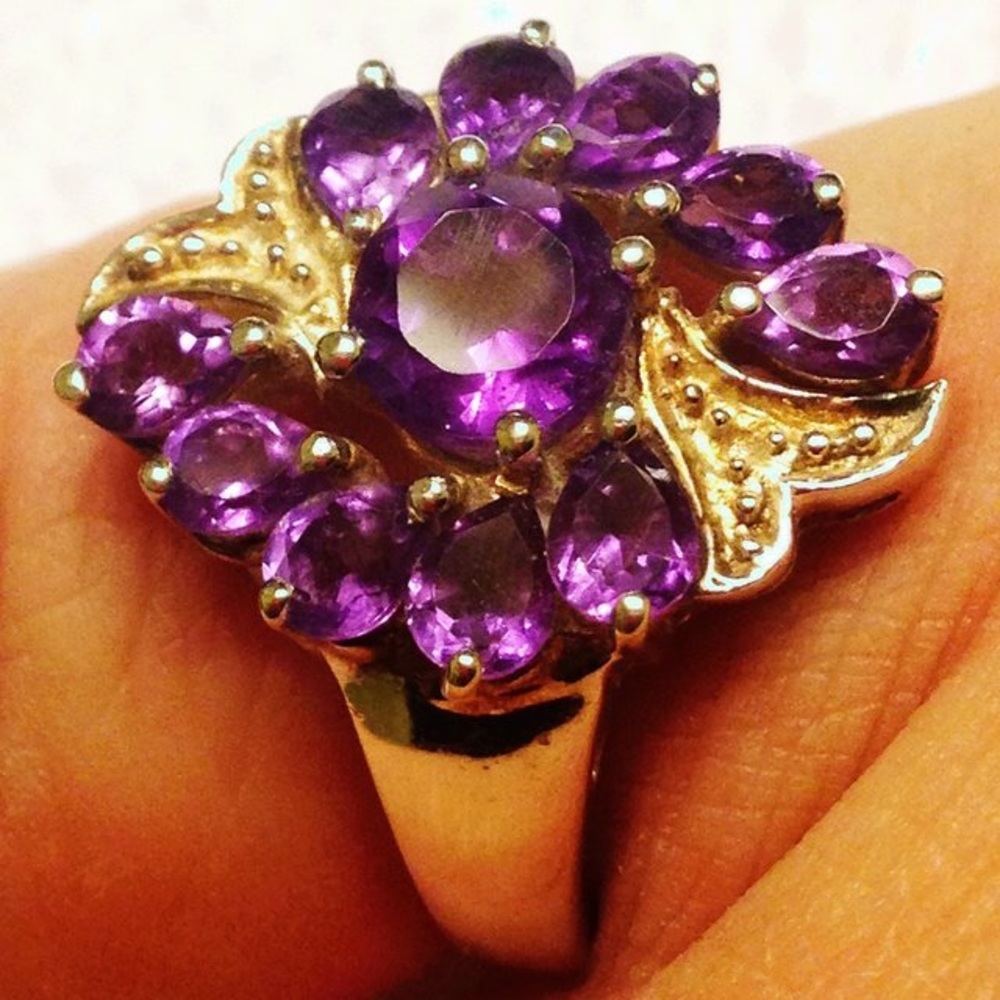 New! Sz7 Genuine Lukasa Amethyst Cluster Ring +🎁