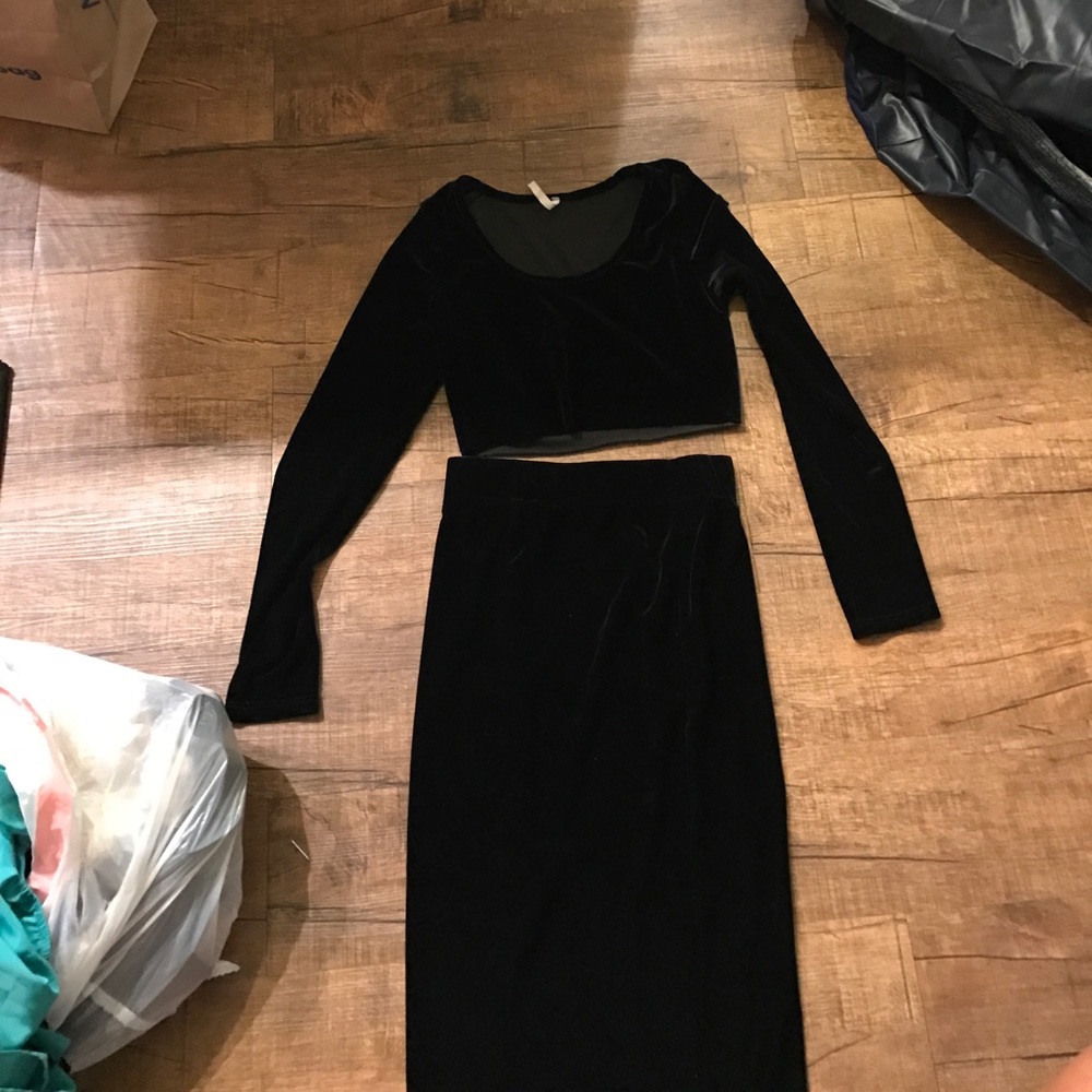 Two piece velvet skirt and top