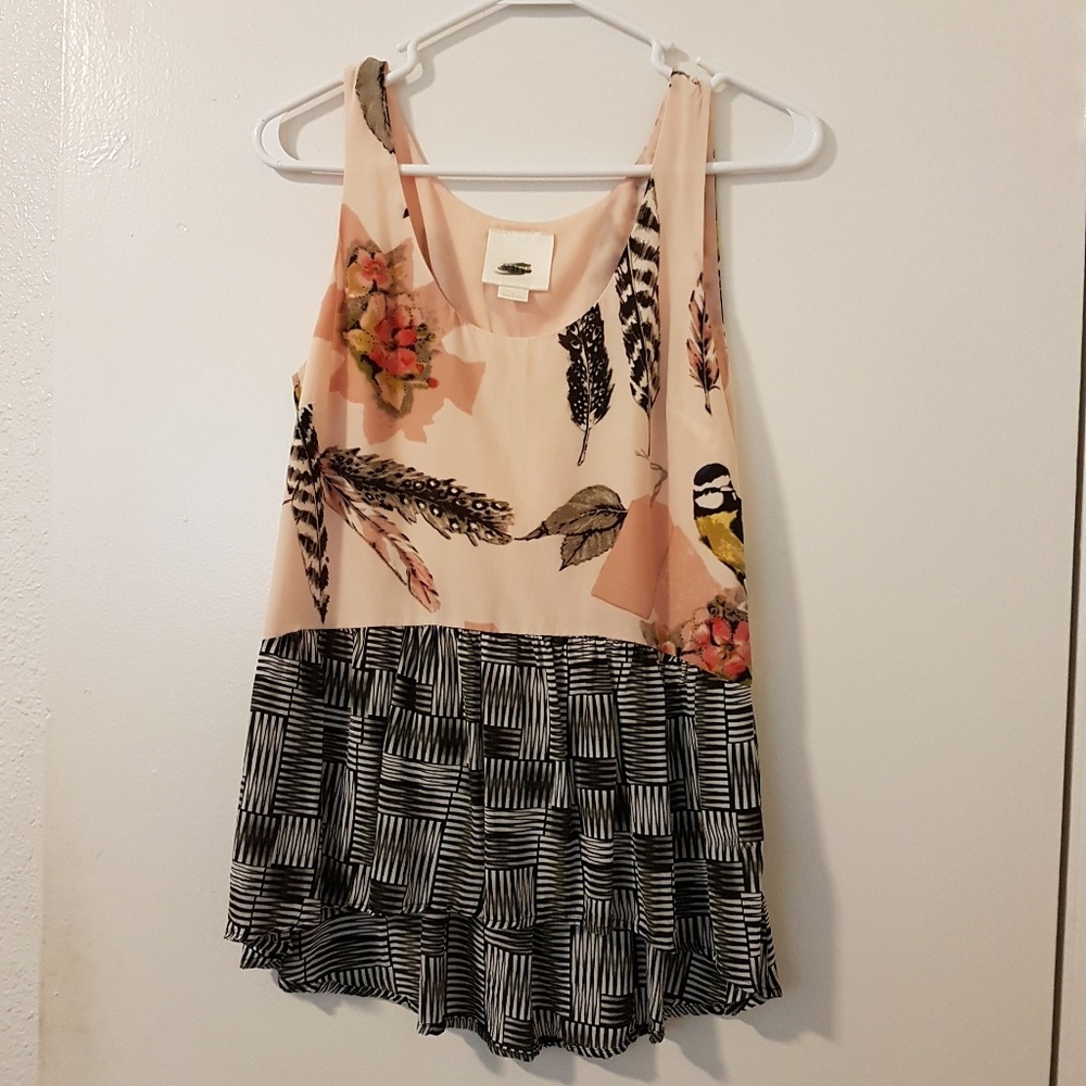 Maeve anthropologie silk peplum top birds feather