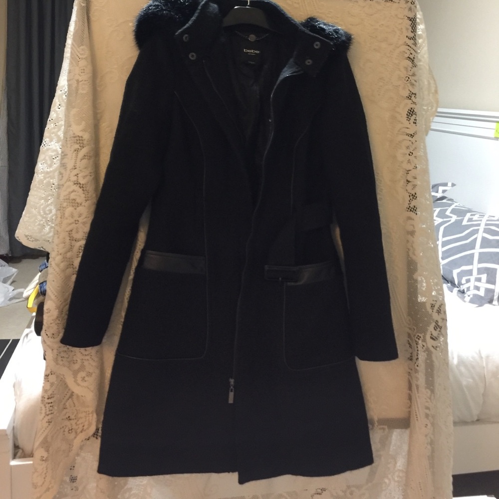 Bebe faux hooded wool coat