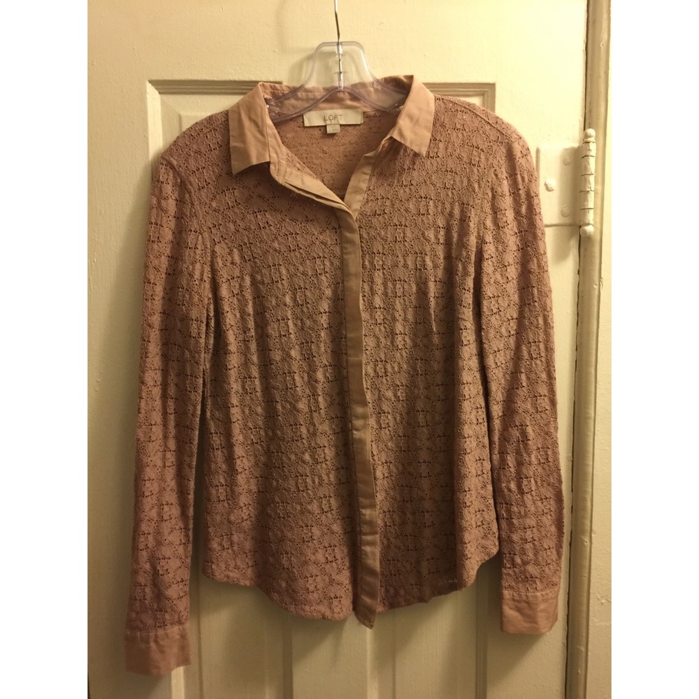 LOFT mauve lace button up