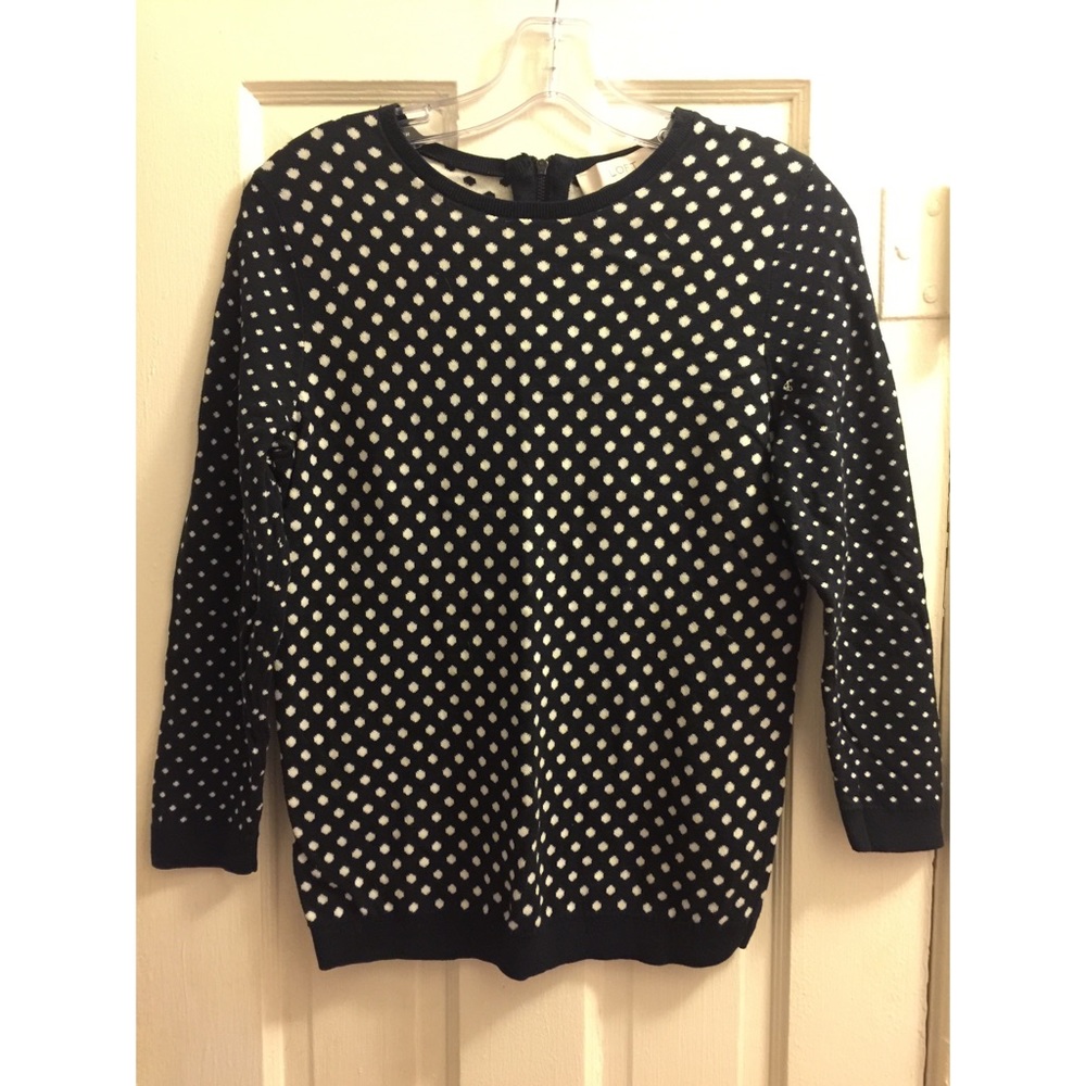 LOFT Navy and White Polka Dot Sweater