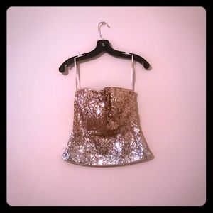 Champagne/gold ombré sequin strapless top