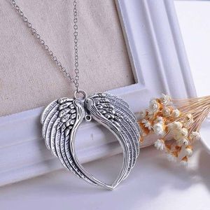 Silver Angel Wings BOHO Elliptical Necklace