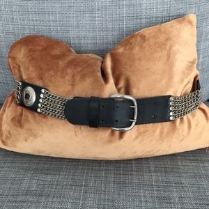 Unique western chain black leather belt