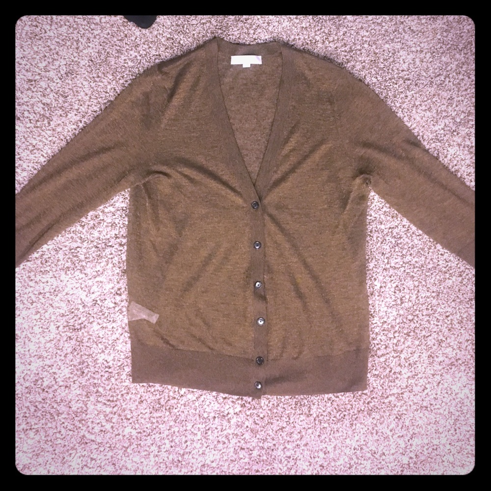 Bronze 3/4 sleeve cardigan/Gold thread fabric Sz L