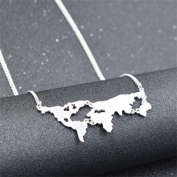 World Map Statement Necklace - Silver - Picture 2 of 5