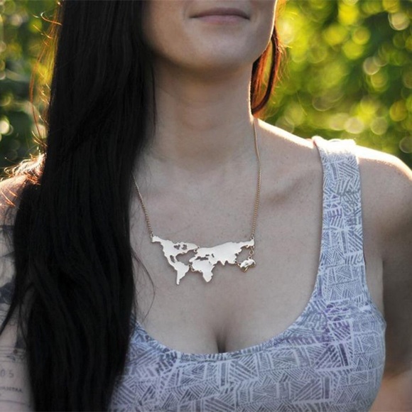 World Map Statement Necklace - Silver - Picture 3 of 5