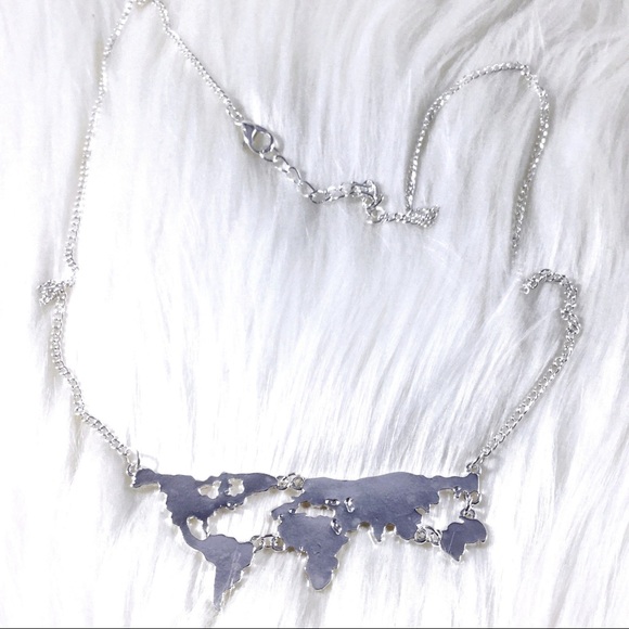 World Map Statement Necklace - Silver - Picture 4 of 5