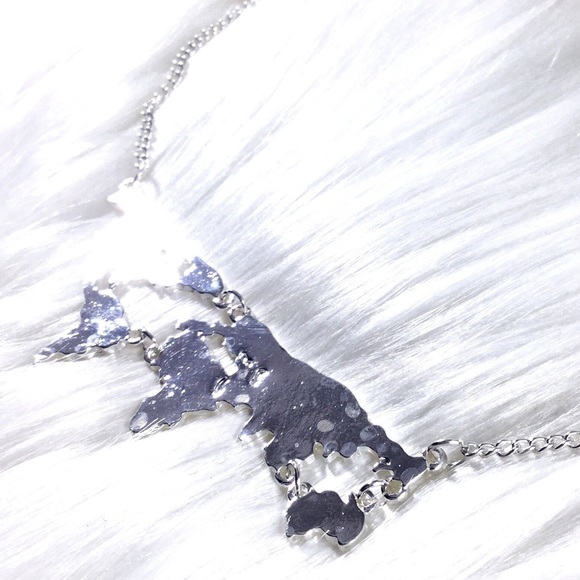 World Map Statement Necklace - Silver - Picture 5 of 5