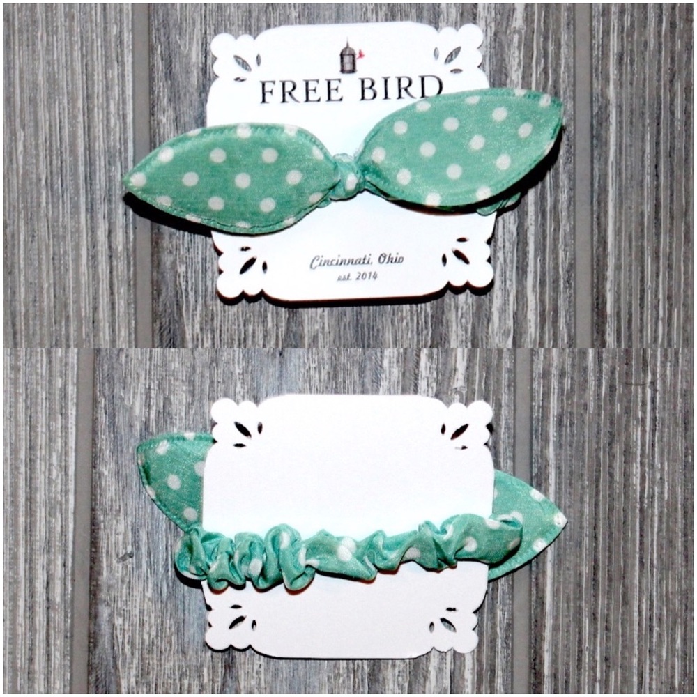 Mint & White Polka Dot Bow Hair Tie