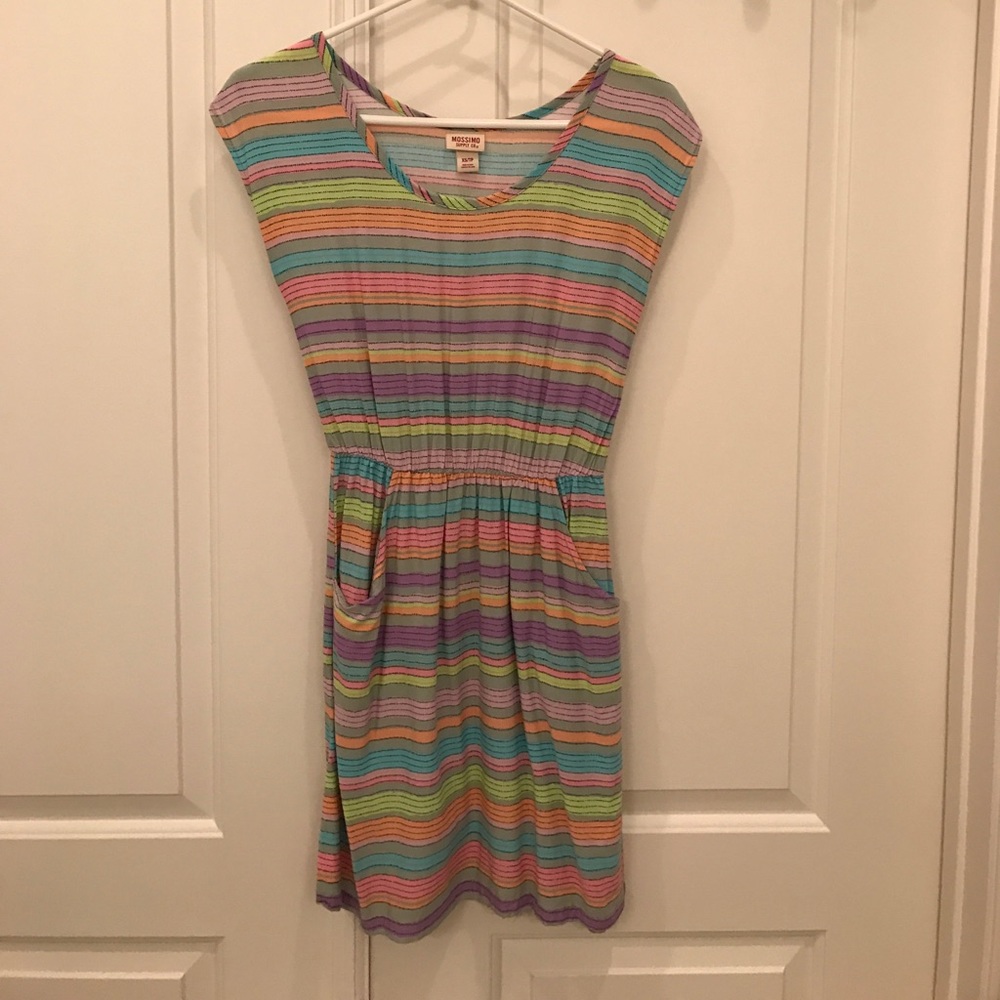 Pastel rainbow summer casual dress with pockets