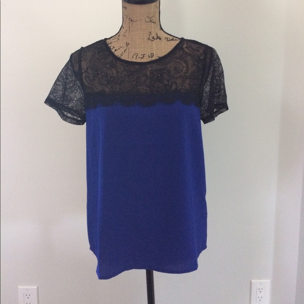 2/$10 Royal blue shirt with black lace. NWOT