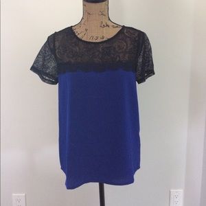 2/$10 Royal blue shirt with black lace. NWOT