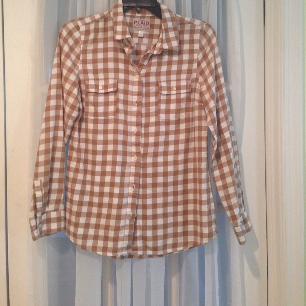 Tan Plaid Shirt, EUC