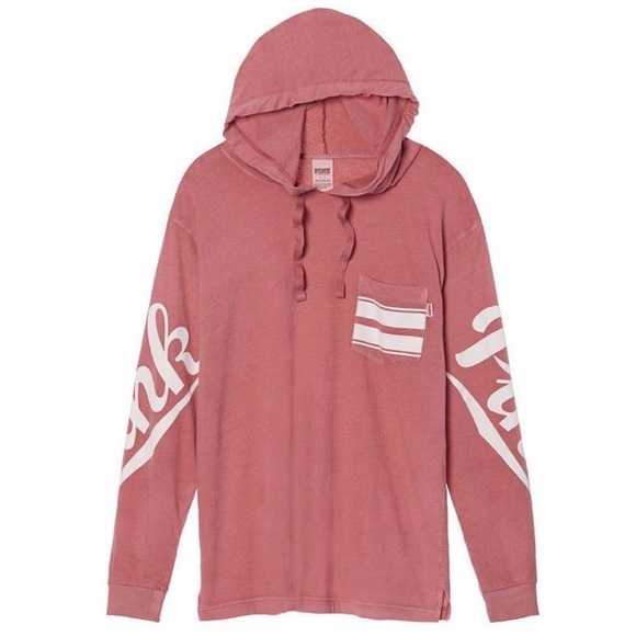 NEW PINK VS LOGO CAMPUS HOODIE TEE T SHIRT - Picture 3 of 7