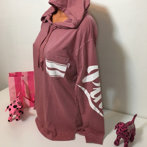 NEW PINK VS LOGO CAMPUS HOODIE TEE T SHIRT - Picture 5 of 7