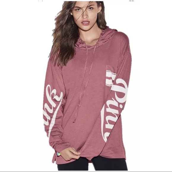NEW PINK VS LOGO CAMPUS HOODIE TEE T SHIRT - Picture 7 of 7