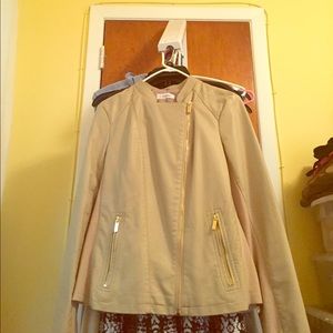 Calvin Klein Beige Genuine Leather Moto Jacket