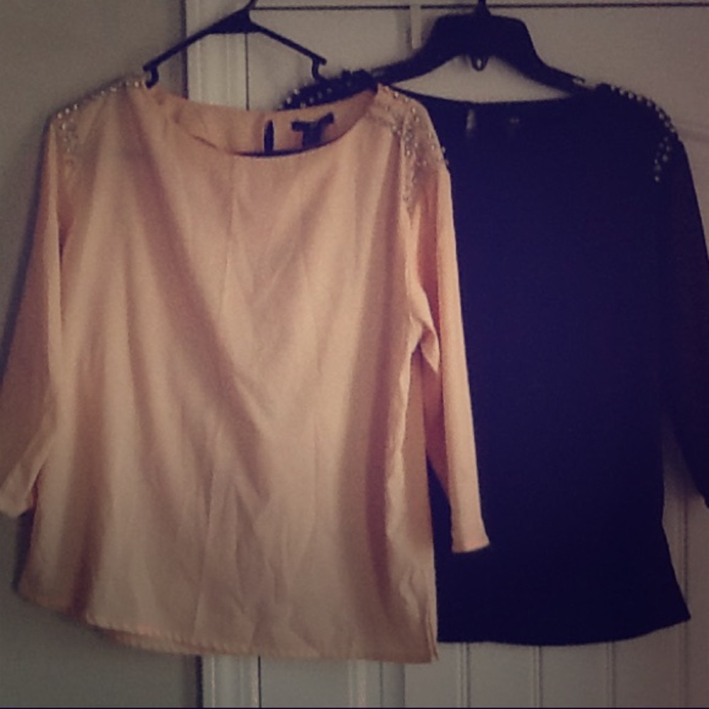 2 for 1 Rhinestone Shoulder Accent Blouses