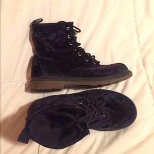 Manmade Blue Crushed Velvet Boots