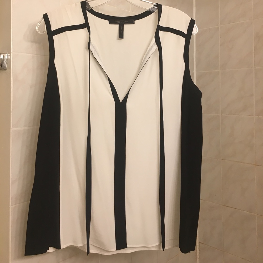 BCBGMaxazria black and white silk top