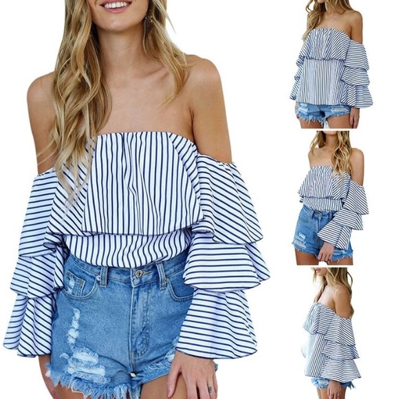 🌟Last 🆕Faye Ruffle Sleeve off The Shoulder Top - Picture 2 of 8