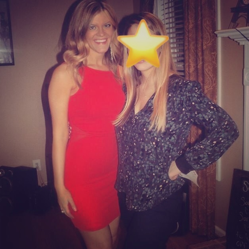 Red cocktail dress with mesh side