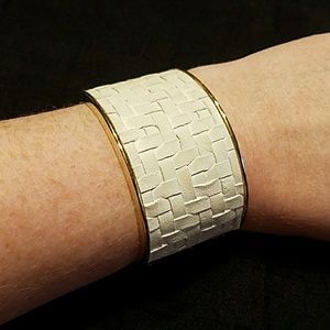Gold & cream bracelet cuff woven look