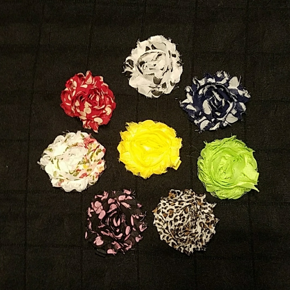 Set of 8 shabby chic hair clips bows