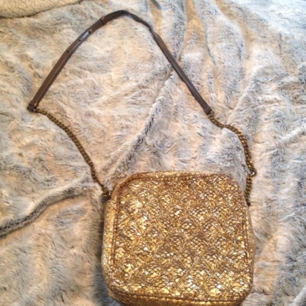 Vera wang gold cross body purse