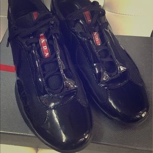 Prada Patent Leather Black Shoes Low Top