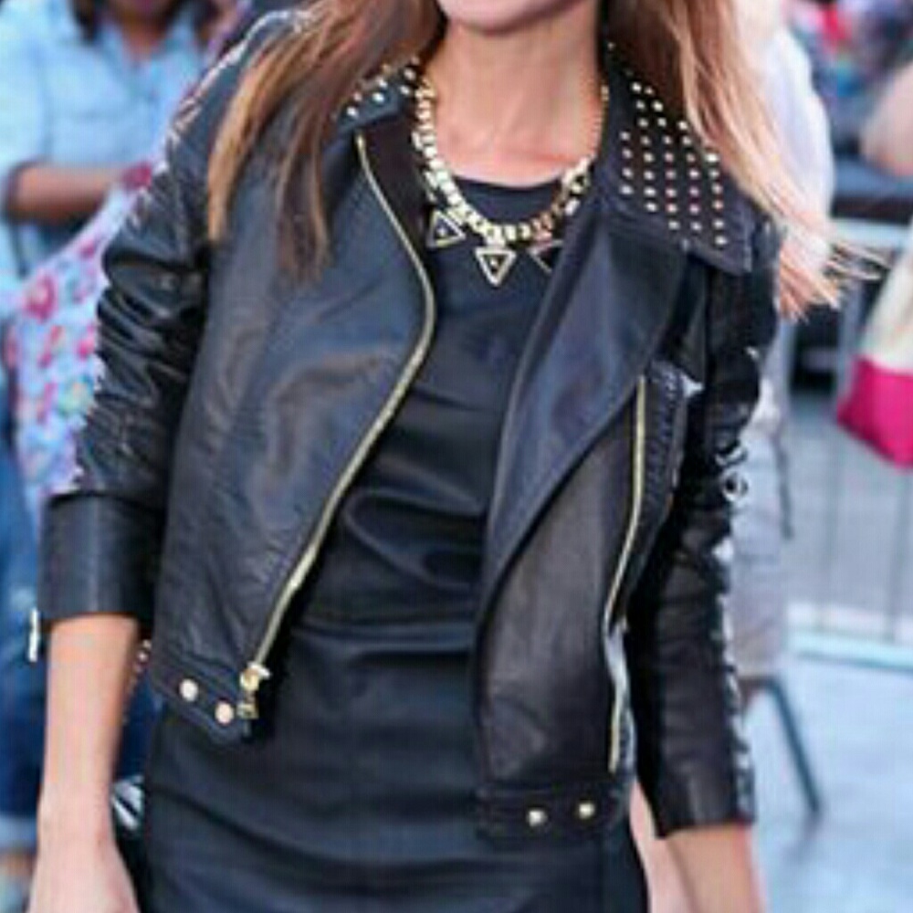 Express Black leather like studded jacket