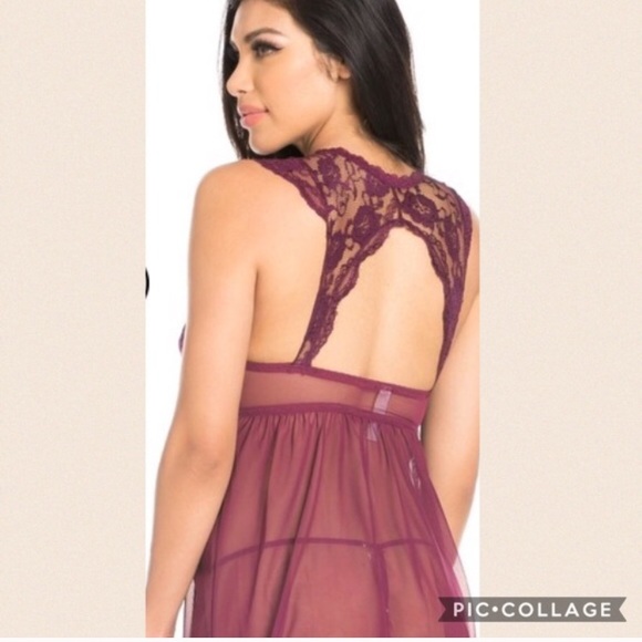 NEW (S LEFT) Burgundy Babydoll nighty w/ thong - Picture 4 of 4