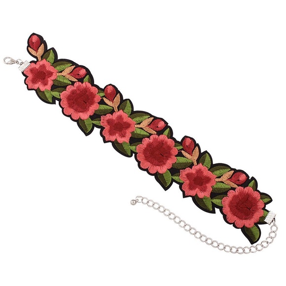 Rose Embroidered Gothic Choker Necklace BOHO - Picture 5 of 7