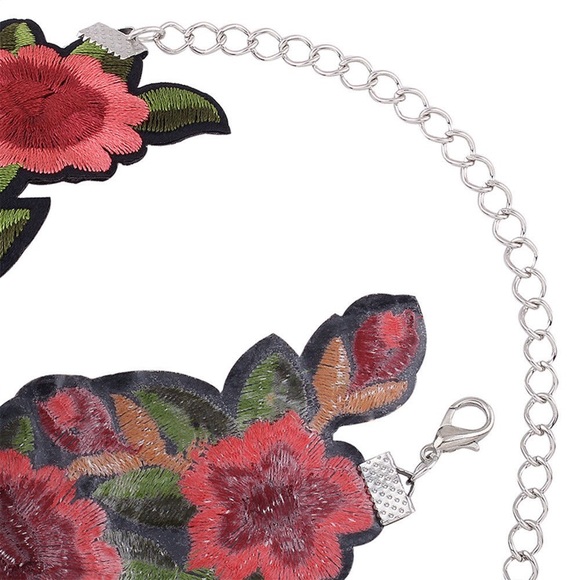 Rose Embroidered Gothic Choker Necklace BOHO - Picture 6 of 7