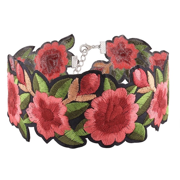 Rose Embroidered Gothic Choker Necklace BOHO - Picture 7 of 7